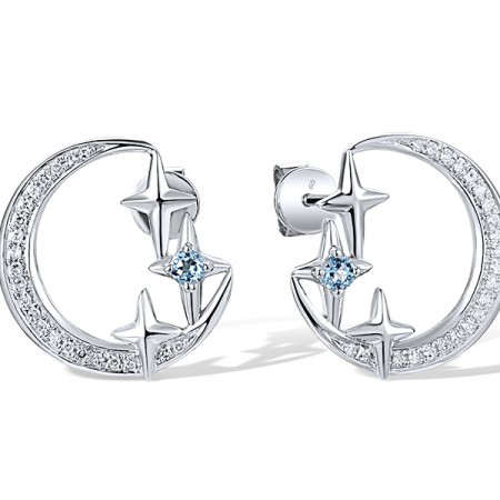 14KW Earrings Blue Topaz (Swiss Blue),Diamond (E317464BLT14KW)