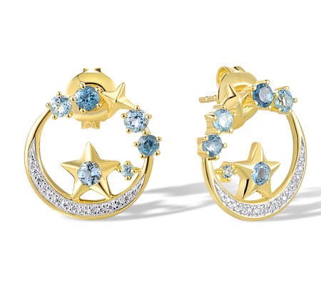 14KYW Earrings Blue Topaz (Swiss Blue),Diamond,London Blue Topaz (E317465BLL14KYW)