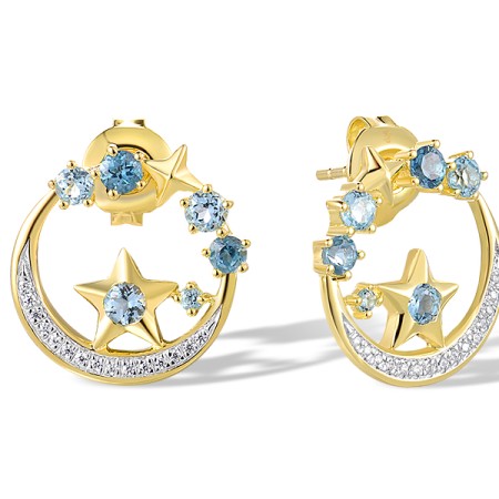 14KYW Earrings Blue Topaz (Swiss Blue),Diamond,London Blue Topaz (E317465BLL14KYW)