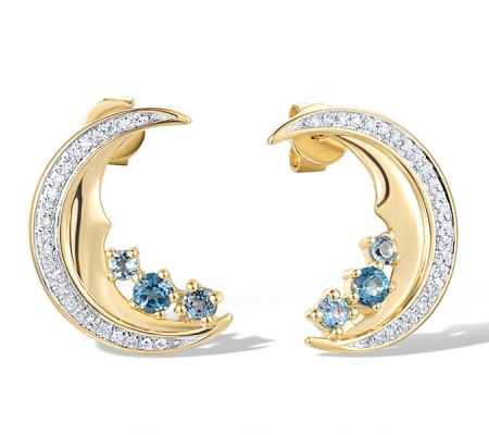 14KYW Earrings Blue Topaz (Swiss Blue),Diamond,London Blue Topaz (E317466BLL114KYW)