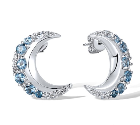 14KW Earrings Blue Topaz (Sky Blue),Blue Topaz (Swiss Blue),Diamond,London Blue Topaz (E317467BKLT14KW)