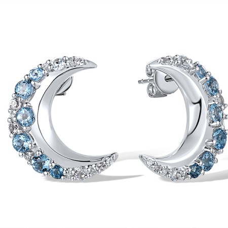 14KW Earrings Blue Topaz (Sky Blue),Blue Topaz (Swiss Blue),Diamond,London Blue Topaz (E317467BKLT14KW)