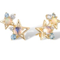 14KY Earrings Blue Moonstone,Blue Topaz (Swiss Blue),Opal,White Topaz (E317471BMOT14KY)