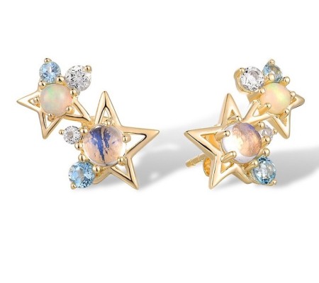 14KY Earrings Blue Moonstone,Blue Topaz (Swiss Blue),Opal,White Topaz (E317471BMOT14KY)