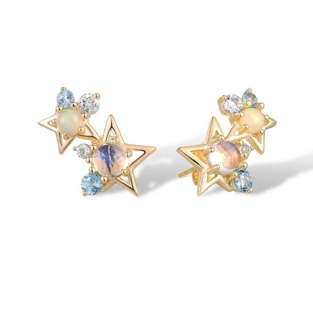 14KY Earrings Blue Moonstone,Blue Topaz (Swiss Blue),Opal,White Topaz (E317471BMOT14KY)