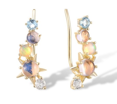 14KY Earrings Blue Moonstone,Blue Topaz (Swiss Blue),Opal,White Topaz (E317472BMOT14KY)