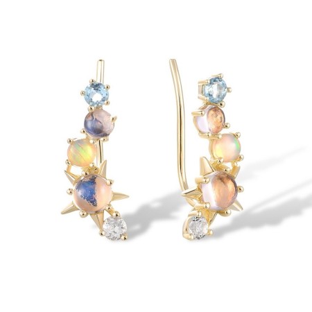 14KY Earrings Blue Moonstone,Blue Topaz (Swiss Blue),Opal,White Topaz (E317472BMOT14KY)