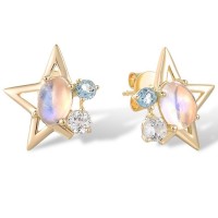 14KY Earrings Blue Moonstone,Blue Topaz (Swiss Blue),White Topaz (E317473BMOT14KY)