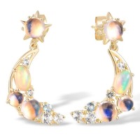 14KY Earrings Blue Moonstone,Blue Topaz (Swiss Blue),Opal,White Topaz (E317476BMOT14KY)