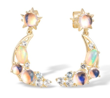 14KY Earrings Blue Moonstone,Blue Topaz (Swiss Blue),Opal,White Topaz (E317476BMOT14KY)