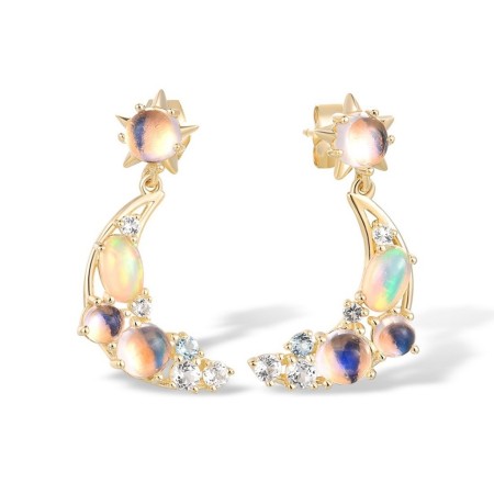 14KY Earrings Blue Moonstone,Blue Topaz (Swiss Blue),Opal,White Topaz (E317476BMOT14KY)
