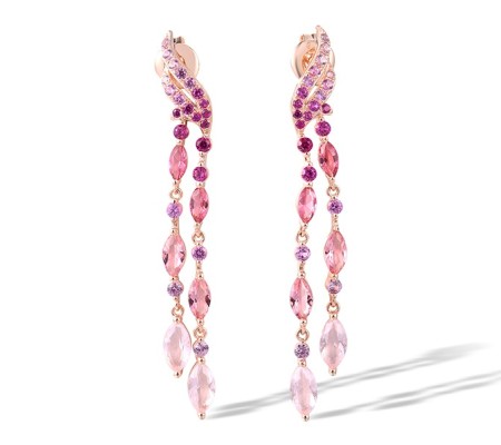 Sterling Silver w/ Rose Plating Earrings Created Pink Sapphire,Created Ruby,Morgan Nano spinel Stone,Pink Glass (E317478CCPGSR925)