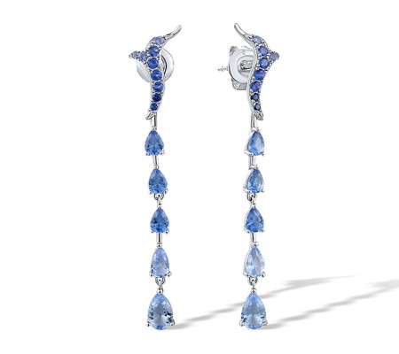 Sterling Silver Earrings Blue Glass,Blue Nano Cubic Zirconia,Blue Spinel (E317480BLBNSL925)