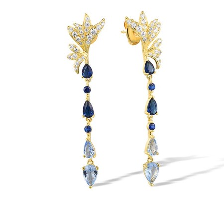 Sterling Silver w/ Yellow Plating Earrings Blue Glass,Blue Spinel,White Cubic Zirconia (E317482BGNZSY925)