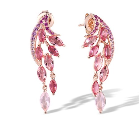Sterling Silver w/ Rose Plating Earrings Created Pink Sapphire,Created Ruby,Morgan Nano spinel Stone,Pink Glass (E317484CCPGSR925)