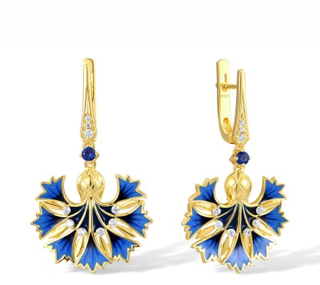Sterling Silver w/ Yellow Plating Earrings Blue Nano Cubic Zirconia,Enamel,White Cubic Zirconia (E317485ENASY925)