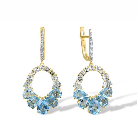 14KYW Earrings Blue Topaz (Sky Blue),Blue Topaz (Swiss Blue),Diamond,White Topaz (E317534BTKT14KYW)
