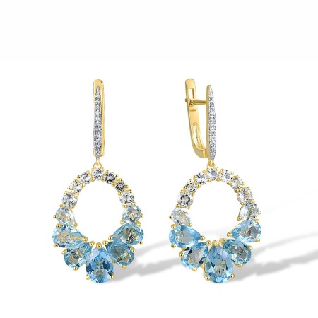 14KYW Earrings Blue Topaz (Sky Blue),Blue Topaz (Swiss Blue),Diamond,White Topaz (E317534BTKT14KYW)