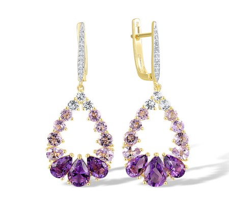14KYW Earrings Amethyst,Diamond,White Topaz (E317535AWTZ14KYW)