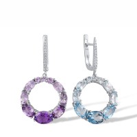 14KW Earrings Amethyst,Blue Topaz (Sky Blue),Blue Topaz (Swiss Blue),Diamond,London Blue Topaz (E317536MUL14KW)