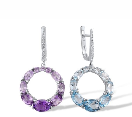 14KW Earrings Amethyst,Blue Topaz (Sky Blue),Blue Topaz (Swiss Blue),Diamond,London Blue Topaz (E317536MUL14KW)