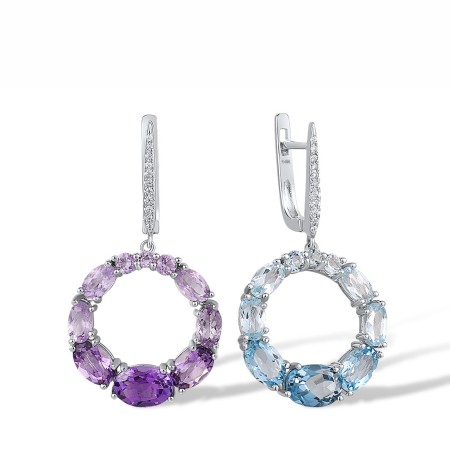 14KW Earrings Amethyst,Blue Topaz (Sky Blue),Blue Topaz (Swiss Blue),Diamond,London Blue Topaz (E317536MUL14KW)
