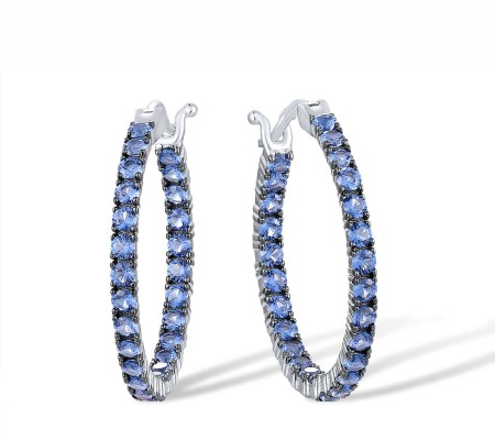 Sterling Silver w/ Black White Plating Earrings Blue Nano Cubic Zirconia (E317539BNZSK925)