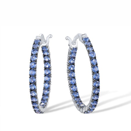 Sterling Silver w/ Black White Plating Earrings Blue Nano Cubic Zirconia (E317539BNZSK925)