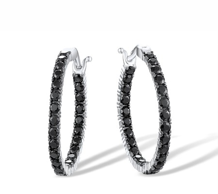 Sterling Silver w/ Black White Plating Earrings Black spinel (E317539BSNSK925)