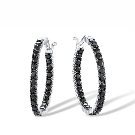 Sterling Silver w/ Black White Plating Earrings Black spinel (E317539BSNSK925)
