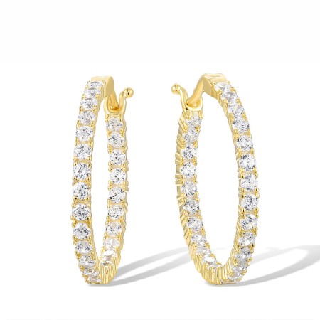 Sterling Silver w/ Yellow Plating Earrings White Cubic Zirconia (E317539WCZSY925)