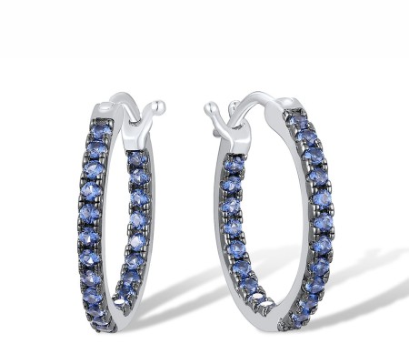 Sterling Silver w/ Black White Plating Earrings Blue Nano Cubic Zirconia (E317540BNZSK925)