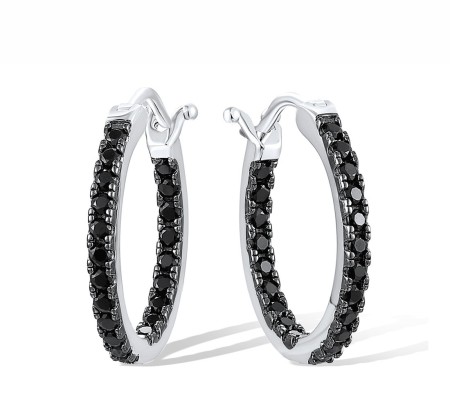Sterling Silver w/ Black White Plating Earrings Black spinel (E317540BSNSK925)