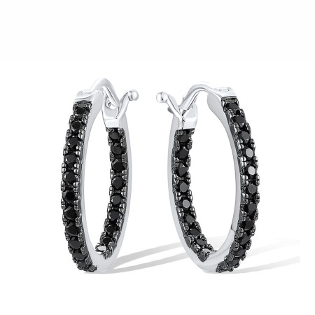 Sterling Silver w/ Black White Plating Earrings Black spinel (E317540BSNSK925)