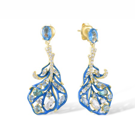 Sterling Silver w/ Yellow Plating Earrings Blue Spinel,Enamel,Green Spinel,White Cubic Zirconia (E317543ENASY925)