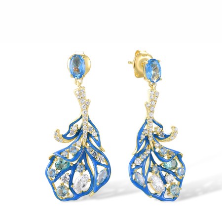 Sterling Silver w/ Yellow Plating Earrings Blue Spinel,Enamel,Green Spinel,White Cubic Zirconia (E317543ENASY925)