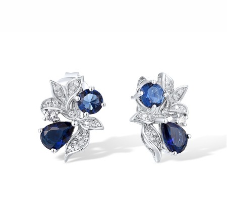 14KW Earrings Blue Sapphire,Diamond,White Sapphire (E317555SWS14KW)