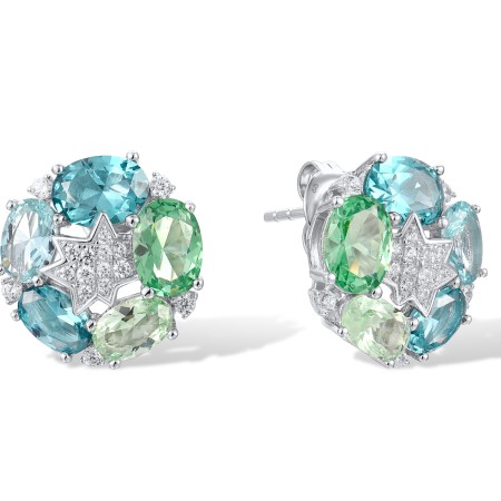 Sterling Silver Earrings Green Spinel,White Cubic Zirconia (E317605GSZSL925)