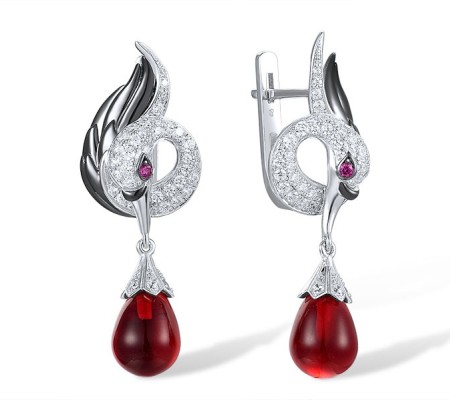 Sterling Silver w/ Black White Plating Earrings Created Ruby,Red Glass,White Cubic Zirconia (E317645CRRZSK925)