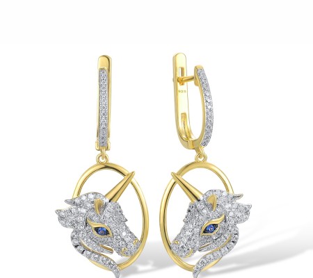 Sterling Silver w/ Yellow Black White Plating Earrings Blue Nano Cubic Zirconia,White Cubic Zirconia (E317648BZZSZ925)