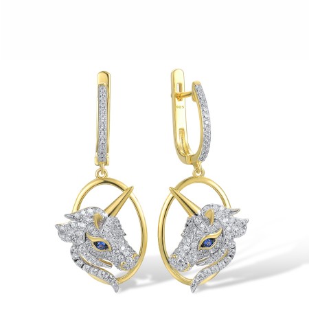 Sterling Silver w/ Yellow Black White Plating Earrings Blue Nano Cubic Zirconia,White Cubic Zirconia (E317648BZZSZ925)