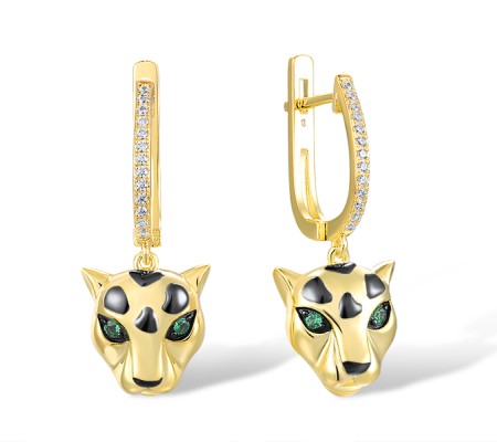 Sterling Silver w/ Yellow Black Plating Earrings Green Spinel,White Cubic Zirconia (E317649GSZSC925)