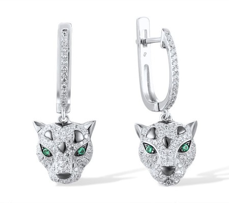 Sterling Silver w/ Black White Plating Earrings Green Spinel,White Cubic Zirconia (E317650GSZSK925)