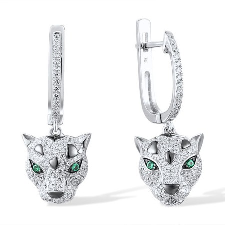 Sterling Silver w/ Black White Plating Earrings Green Spinel,White Cubic Zirconia (E317650GSZSK925)