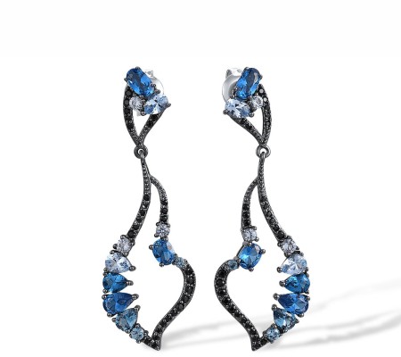Sterling Silver w/ Black White Plating Earrings Black spinel,Blue Spinel (E317652BLSSK925)