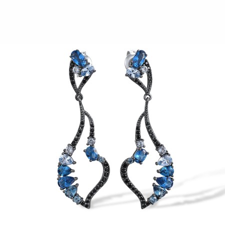 Sterling Silver w/ Black White Plating Earrings Black spinel,Blue Spinel (E317652BLSSK925)