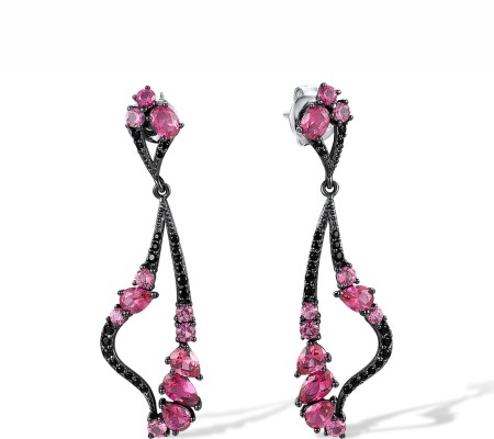 Sterling Silver w/ Black White Plating Earrings Black spinel,Red Nano Crystal (E317653RNBSK925)