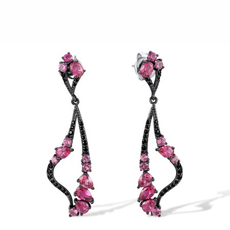Sterling Silver w/ Black White Plating Earrings Black spinel,Red Nano Crystal (E317653RNBSK925)