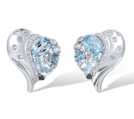 14KW Earrings Blue Topaz (Sky Blue),Blue Topaz (Swiss Blue),Diamond,London Blue Topaz,White Topaz (E317706MUL14KW)