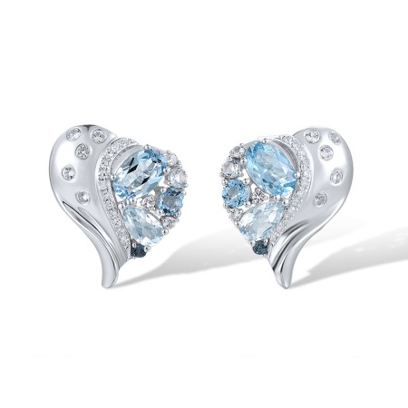 14KW Earrings Blue Topaz (Sky Blue),Blue Topaz (Swiss Blue),Diamond,London Blue Topaz,White Topaz (E317706MUL14KW)